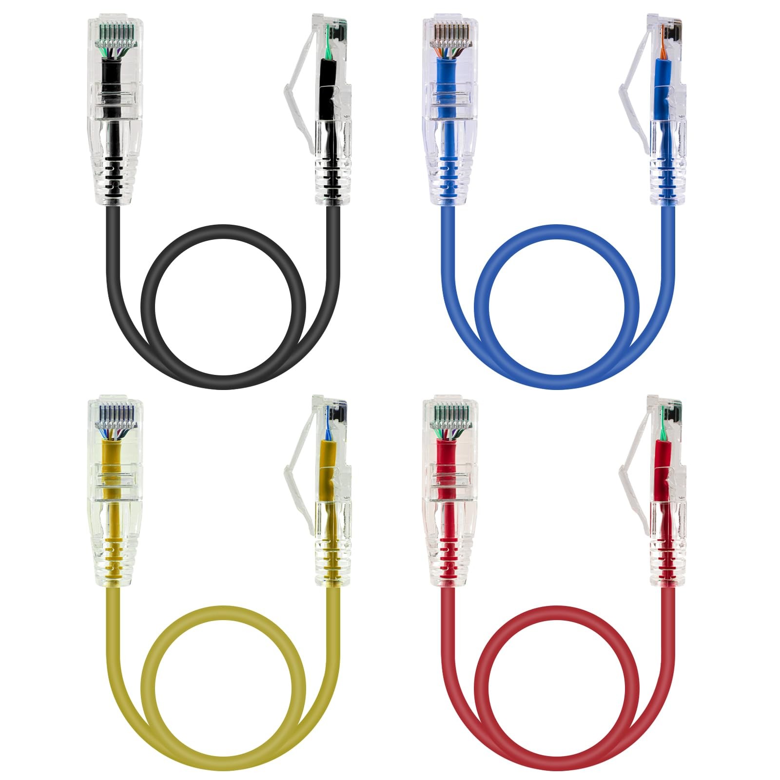 4 PCS Cat6A Ethernet Cable Snagless Short Shielded Network Multicolor 50cm