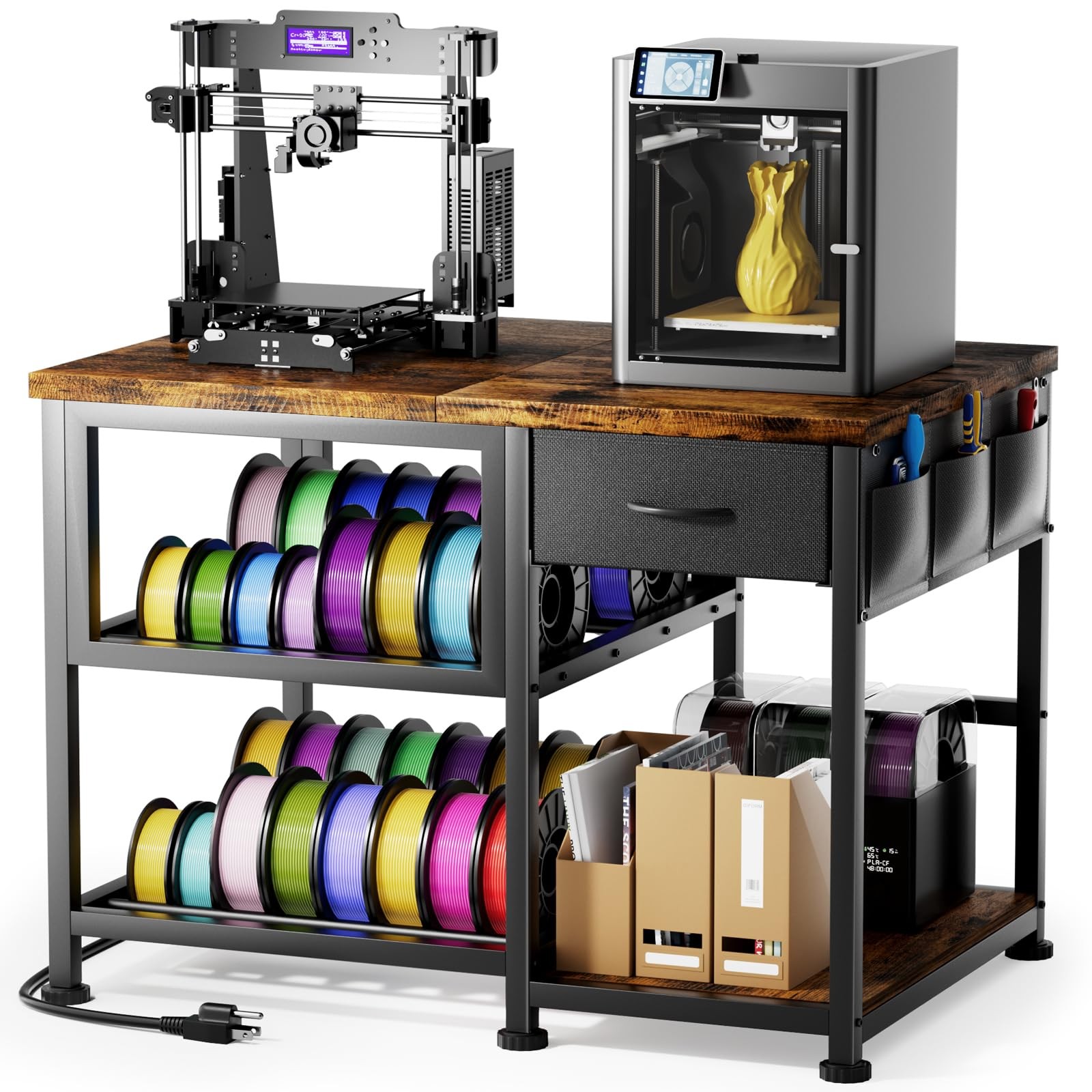 GUULIBERA 3D Printer Stand with Filament Storage Rack, Heavy Brown 3-Tier