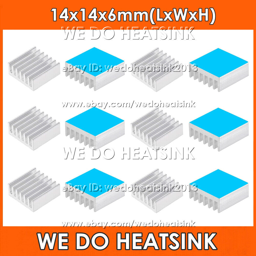 14x14x6mm Silver / Black Aluminum Heat Sink Radiator Cooler With Adhesive Tape