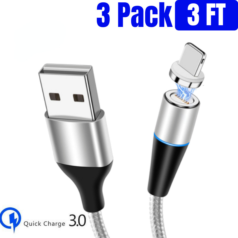 3Pack 3FT Magnetic Fast Charging Cable USB Charger Adapter Cord for iPhone iPad