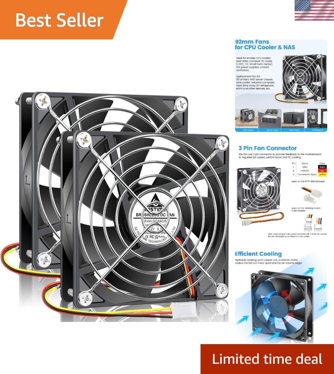 Versatile 92mm Brushless Fan Set - 12V DC, Easy Installation for Various Devices