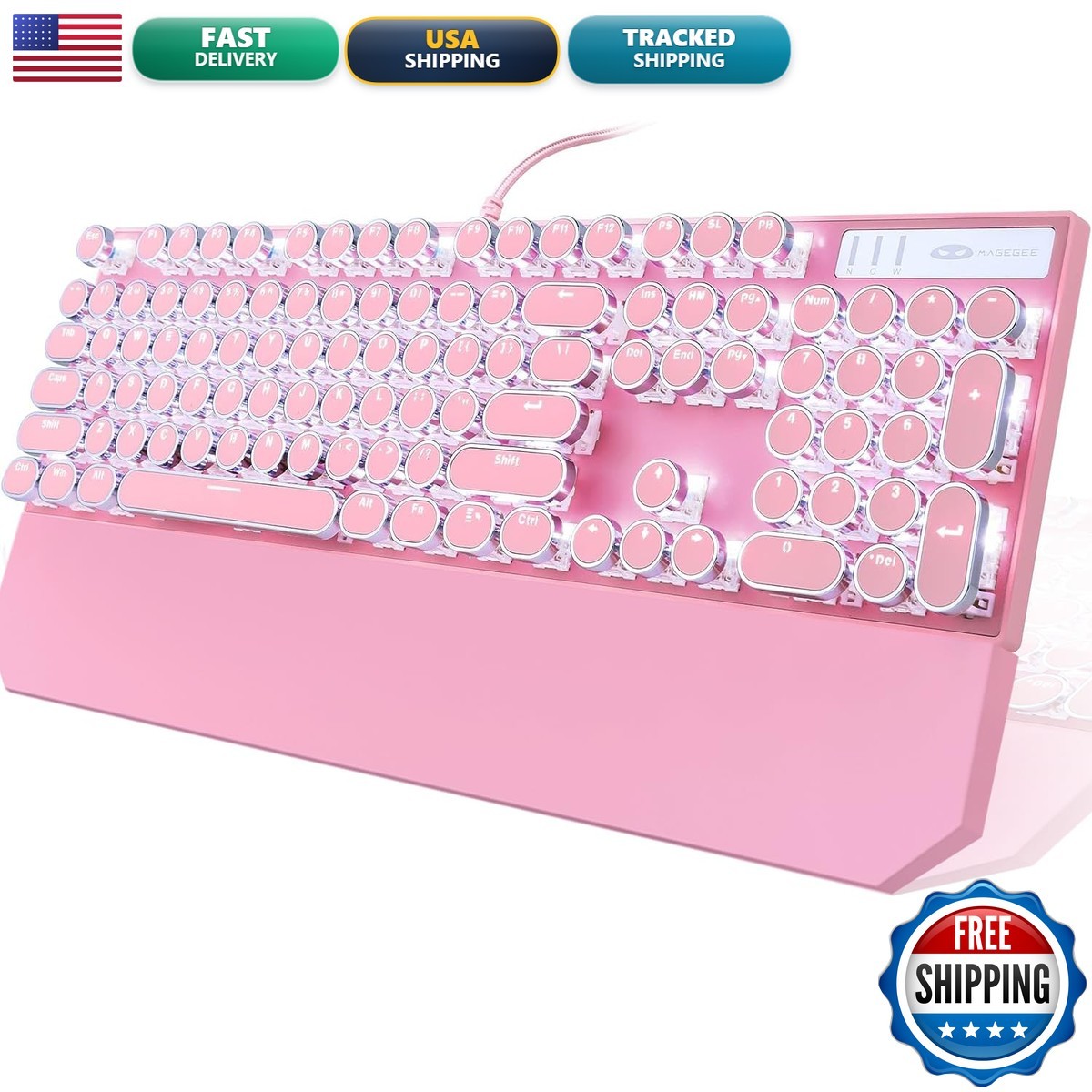 Camiysn Typewriter Style Mechanical Keyboard, Pink, 104 Keys Blue Switch Wired