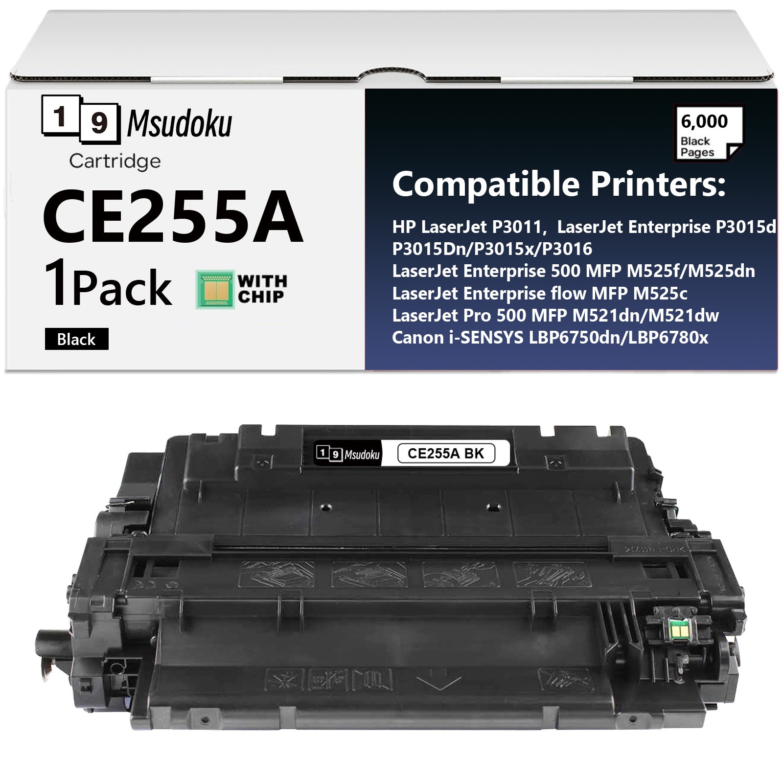 1 Pack CE255A Toner Cartridge For HP LaserJet Enterprise P3015d 500 MFP M525f/dn