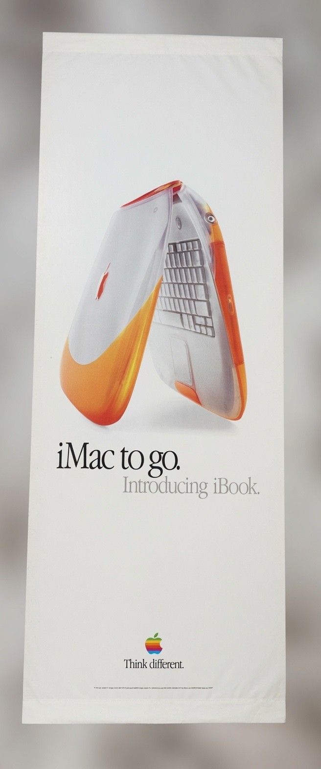 Apple cloth fabric banner iBook tangerine orange New Old Stock Vintage