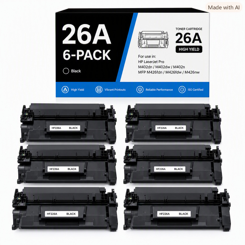 6 PK For HP 26A CF226A Black Toner Cartridge for LaserJet Pro M402 M426