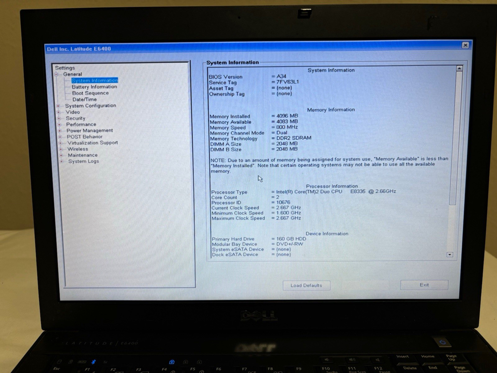 Dell Latitude E6400 14" Core 2 Duo E8335 2.66GHz 4GB RAM 160GB HDD