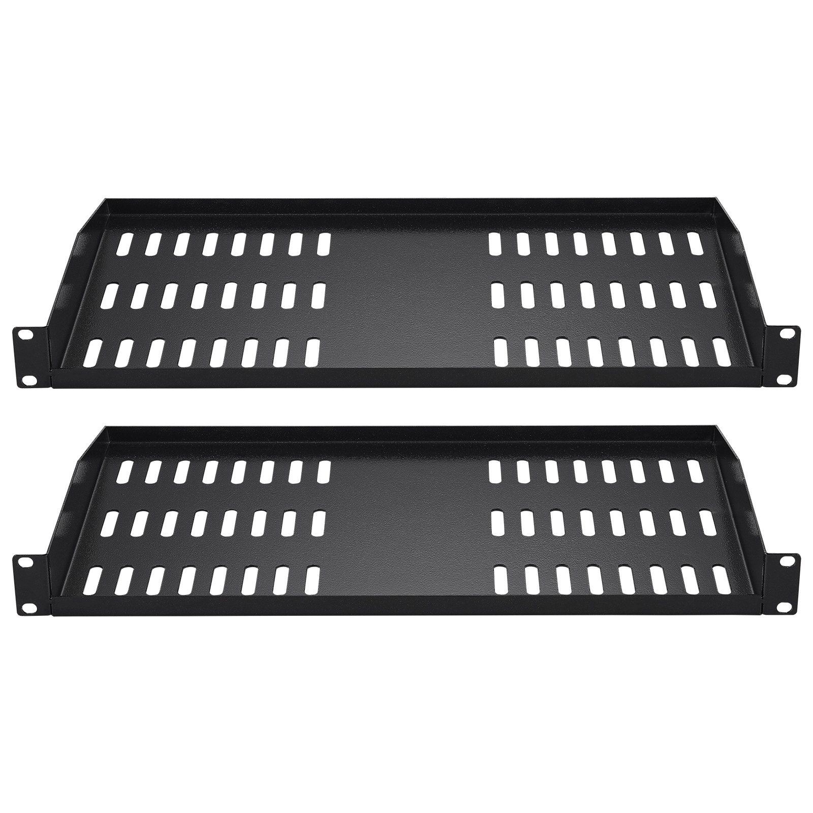 1U Rack Shelf Set (2 pcs), 10" Deep, 50lb Capacity, Perforated Carbon Steel