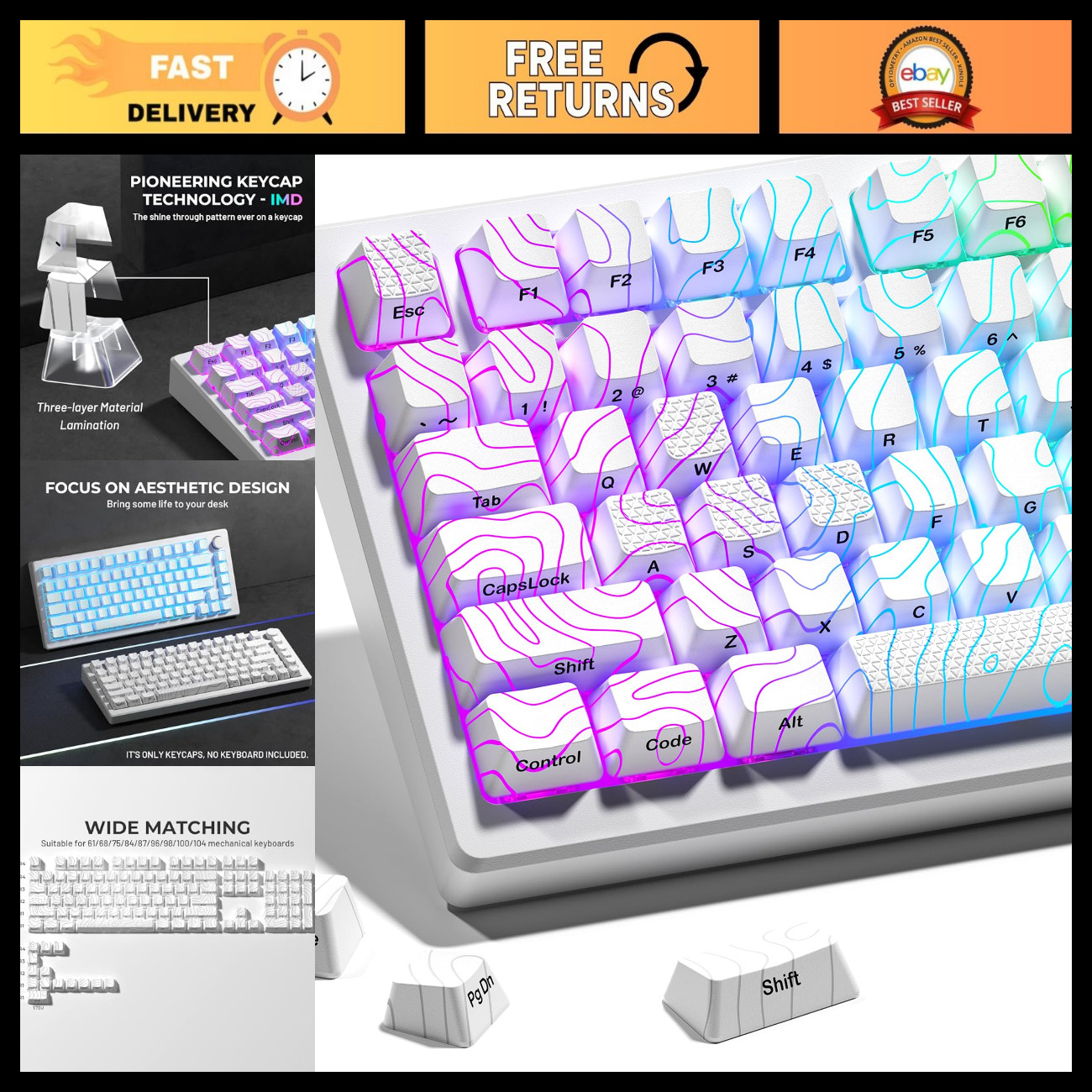 Custom Shine Through Keycaps Set - 118 Keys, IMD Tech, OEM Profile for 60/75/100