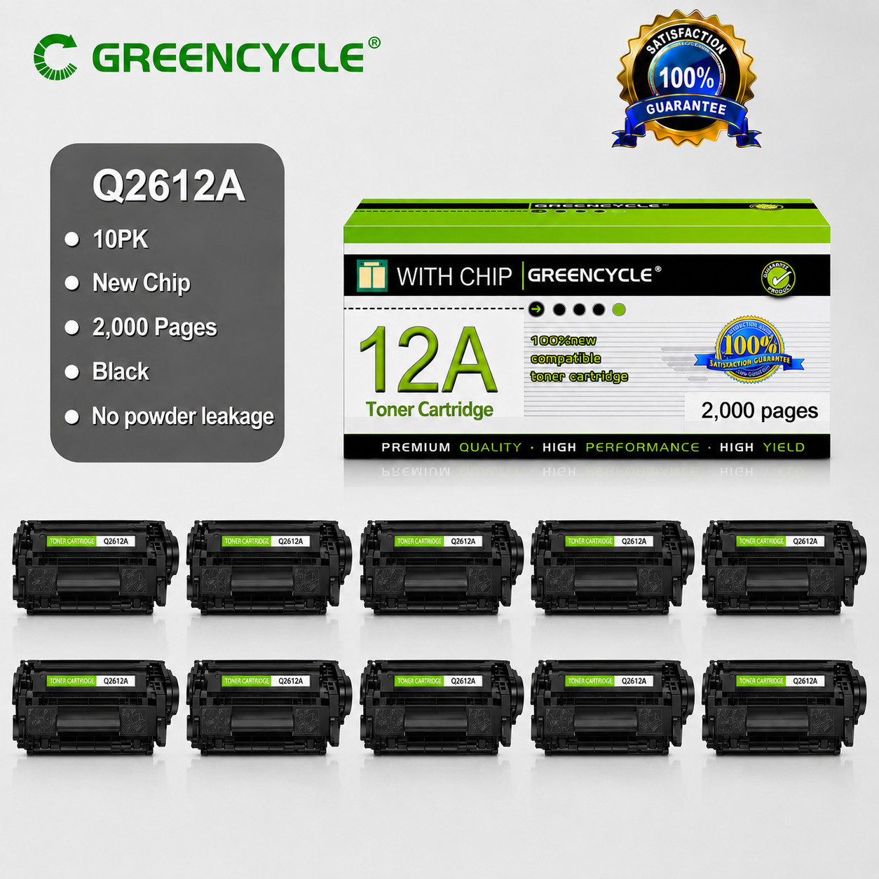 GREENCYCLE 10PK Q2612A 12A Toner Fit for HP 12A LaserJet 3050 3052 30551018 1020