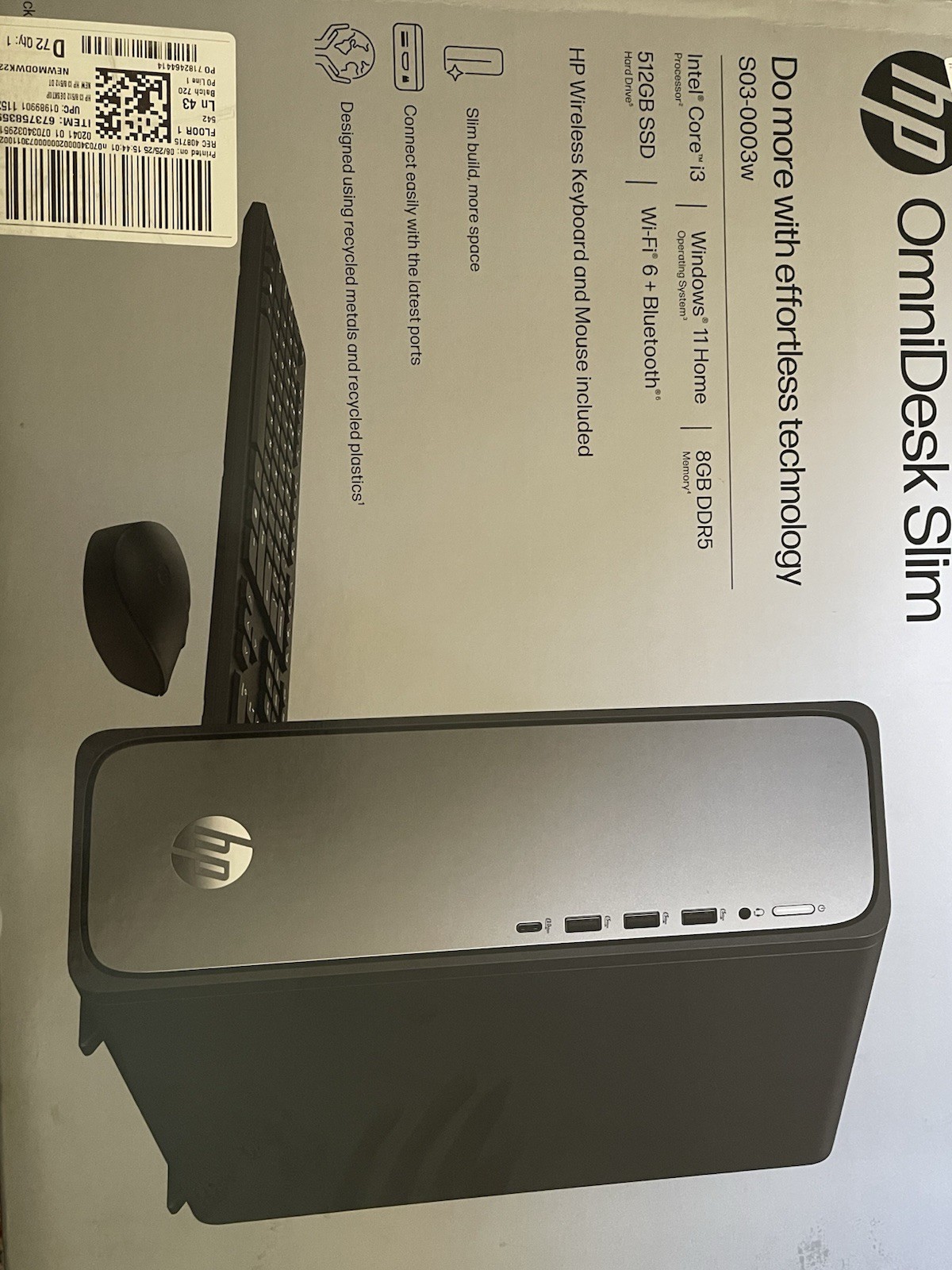 HP - OmniDesk Slim Desktop - Intel Core i3 - 8GB DDR5 Memory - 256GB SSD - Me...
