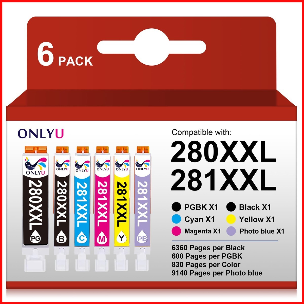 ONLYU Ink Cartridge for Canon PGI-280XXL CLI-281XXL Pixma TS9120 TS8320 (6 Pack)