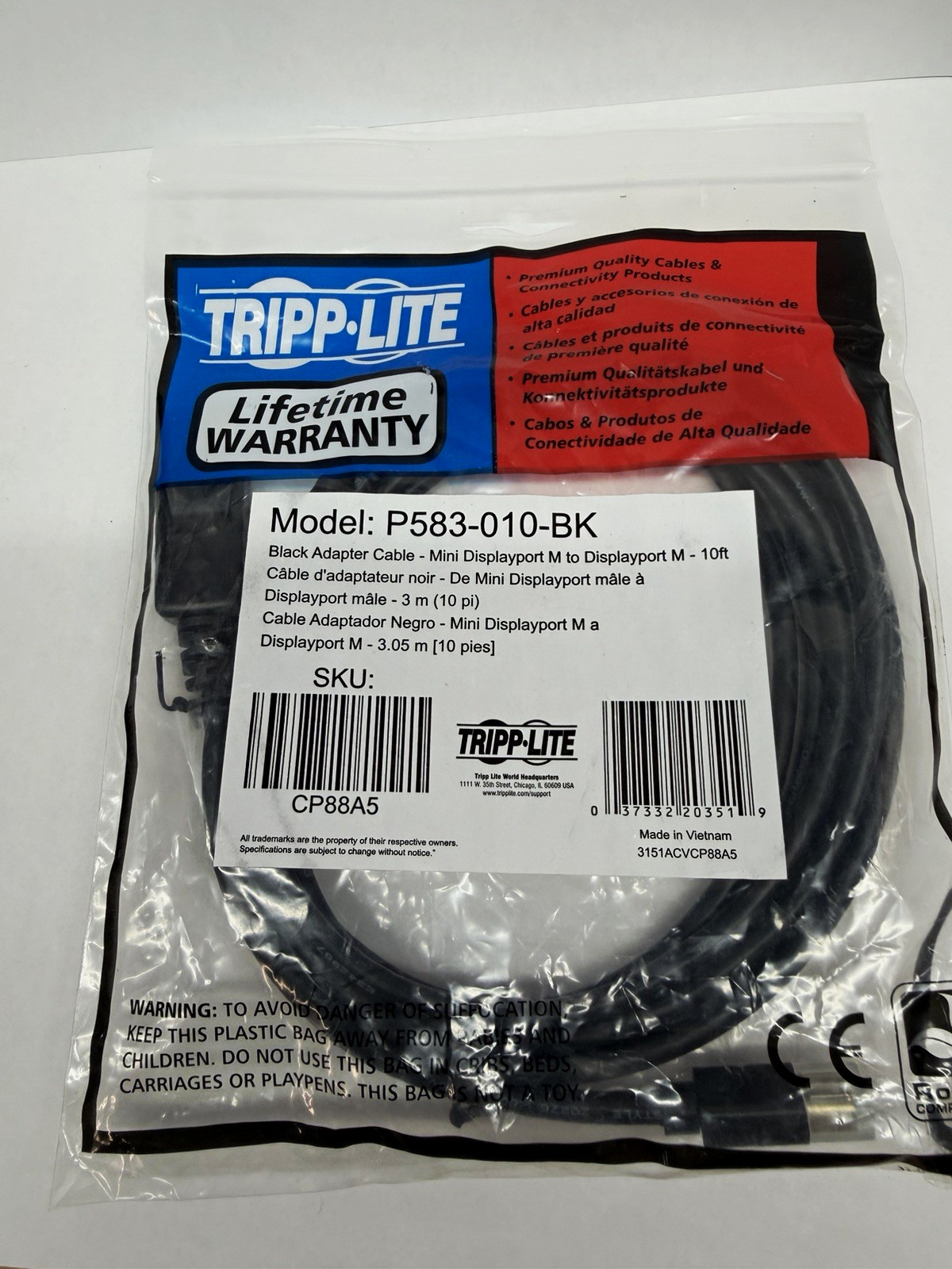 Tripp Lite Mini DisplayPort to DisplayPort Cable M/M 10 ft Black P583-010-BK