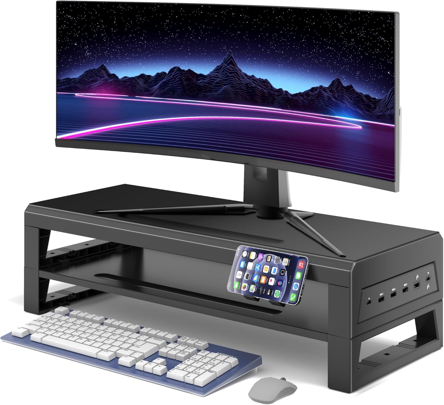 2-Tier Metal Computer Monitor Two-layer 550mm, USB Hub Fast Charging Version 