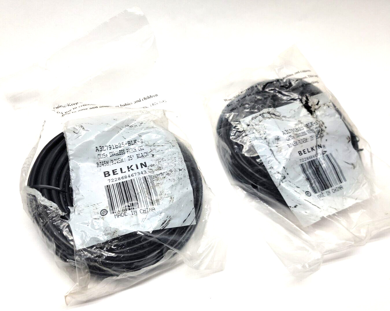 Lot of 2 BELKIN A3L791b25-BLK-S RJ45M/RJ45M;25' BLACK