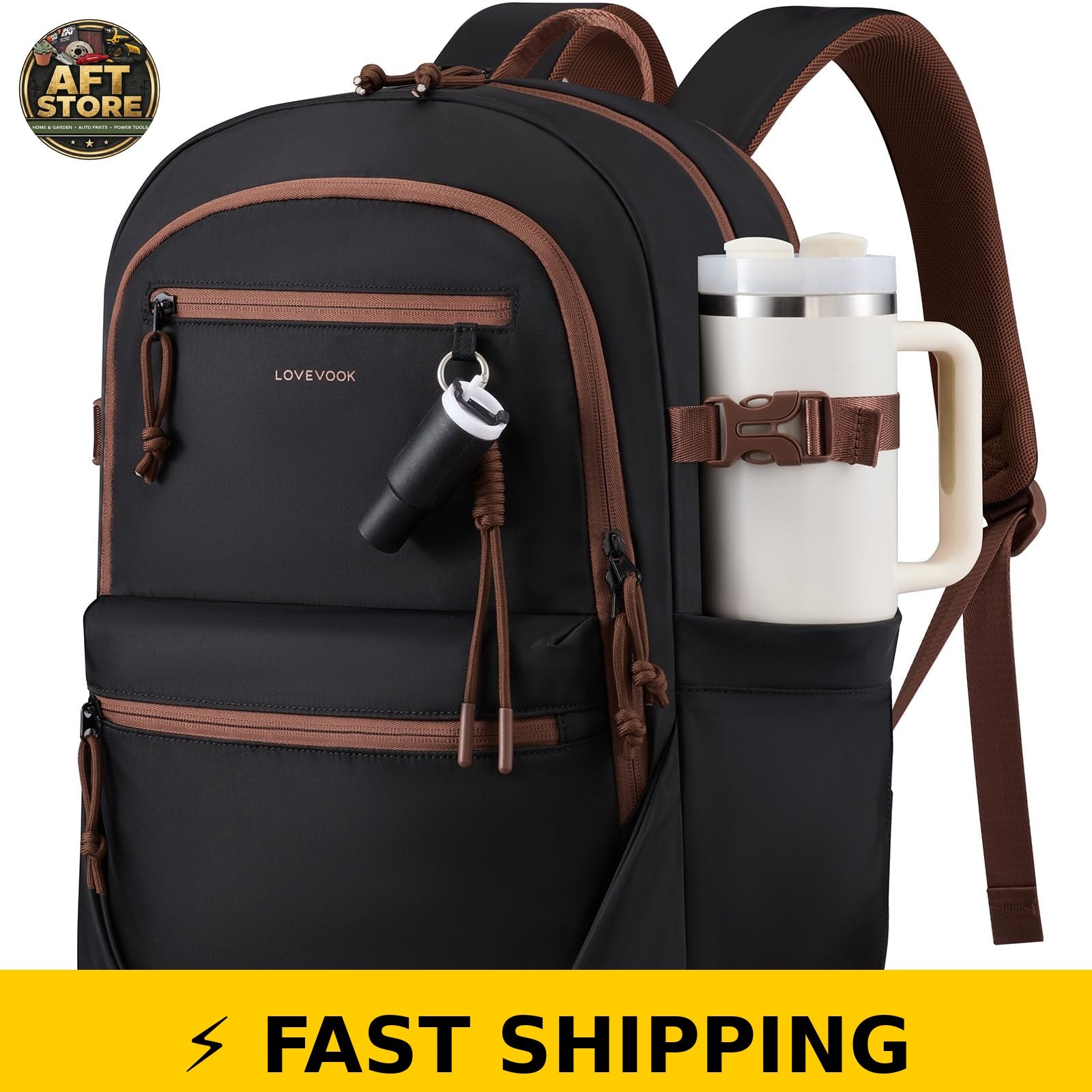 LOVEVOOK 15.6 Inch Waterproof Laptop Backpack - Black