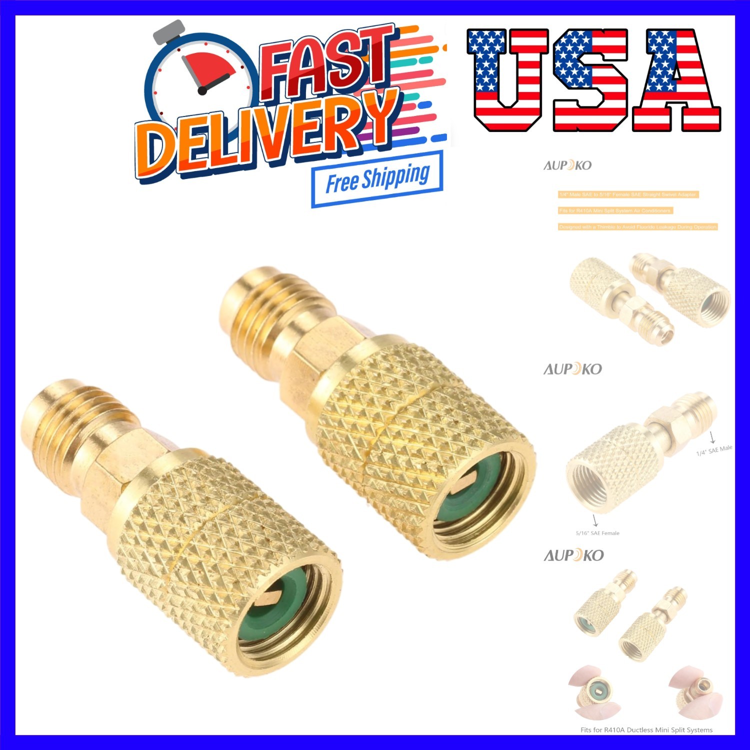 R410A Straight Swivel Adapter, R410A Mini Split Adapter with 5/16’’ SAE Femal...