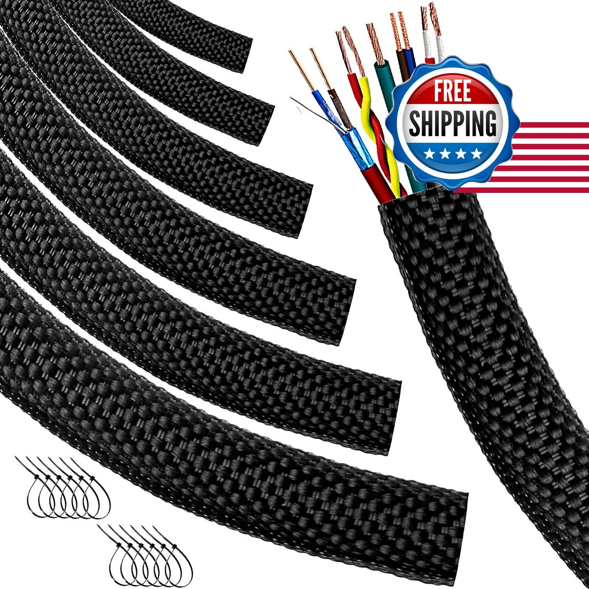 MTJSWXSY Automotive Wire Loom High Temp Braided Split-Sleeve Black 20ft-1/2inch
