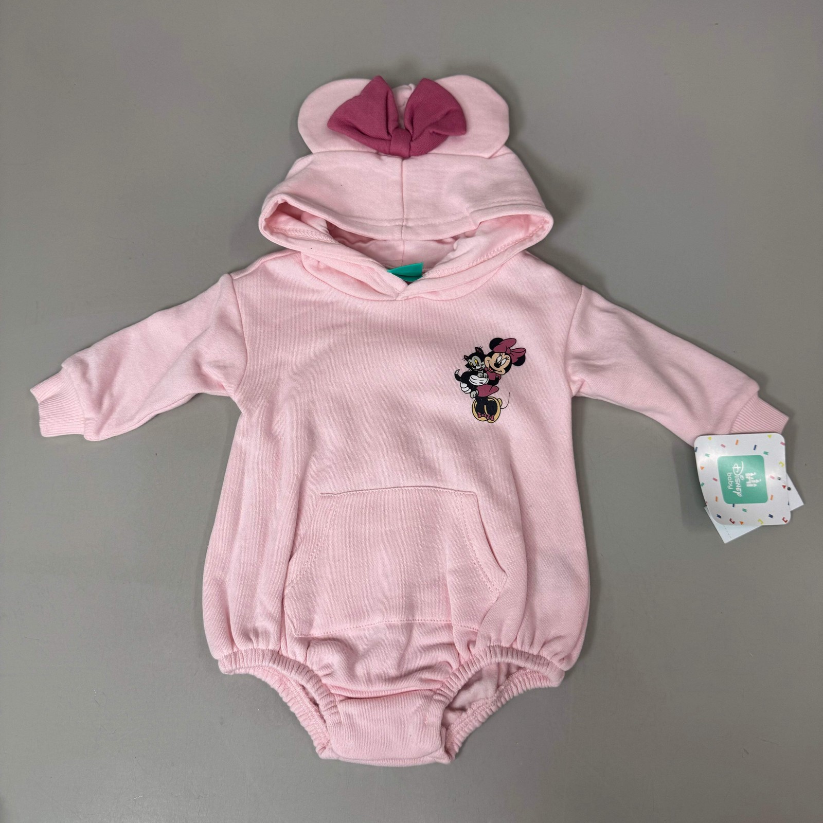 DISNEY BABY Minnie Mouse Romper w/ Hood & Pocket Sz 0-3 Months Pink RPHK