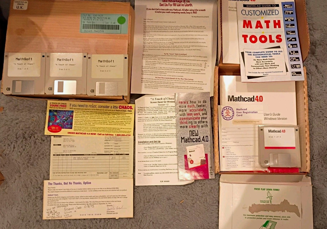 Vintage MathSoft Mathcad 4.0 Windows Complete Box Software Disks Manuals Touch 