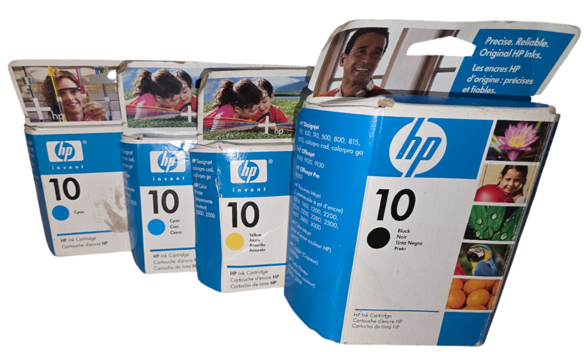 Genuine HP 10 Ink Cartridge Set 4 Pack Black Cyan Yellow Open Box Sealed