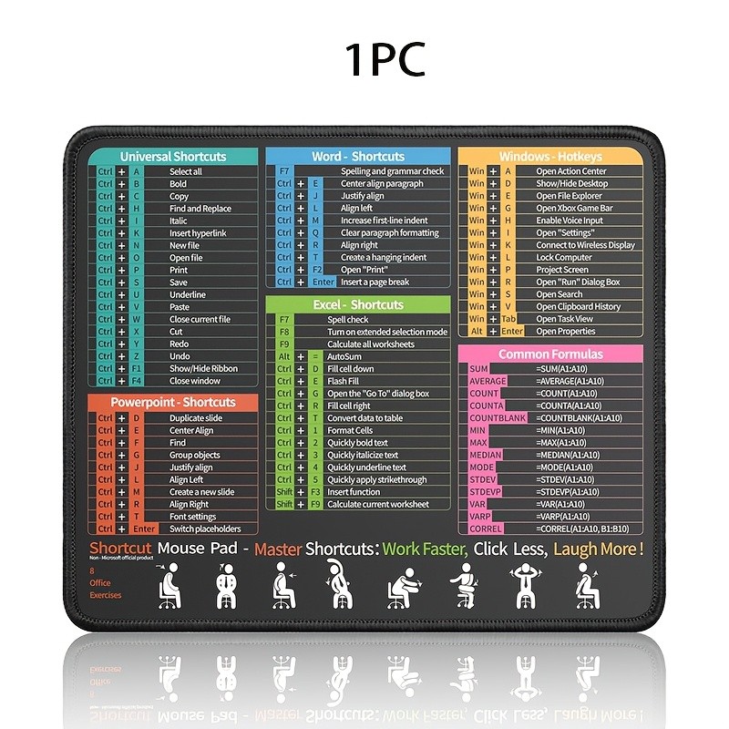 1/2pcs Office Mouse Pad with Excel Word PowerPoint Shortcuts, Premium Micro-wo