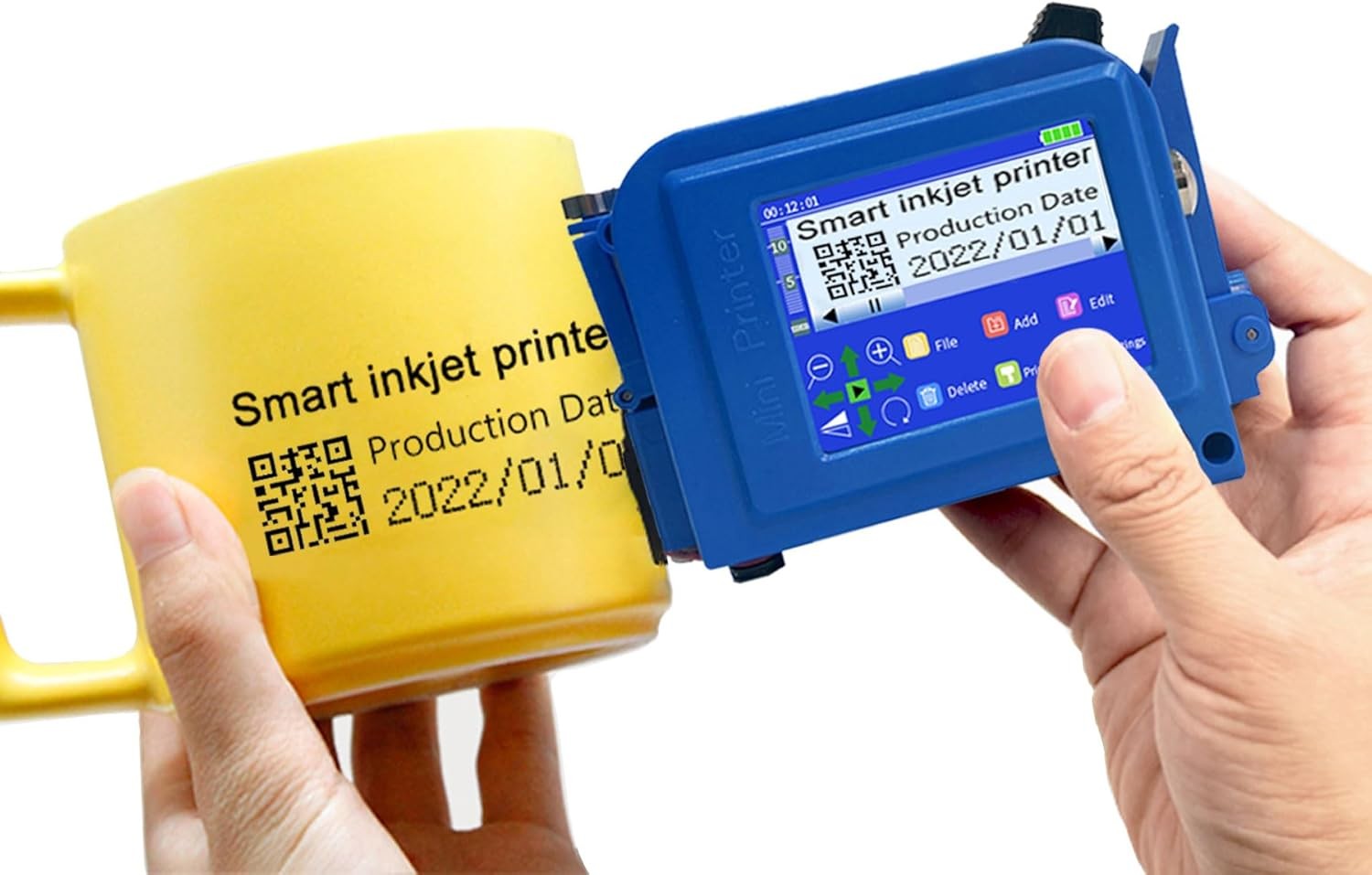 mini handheld inkjet printer prints expiration date, batch number, brand logo