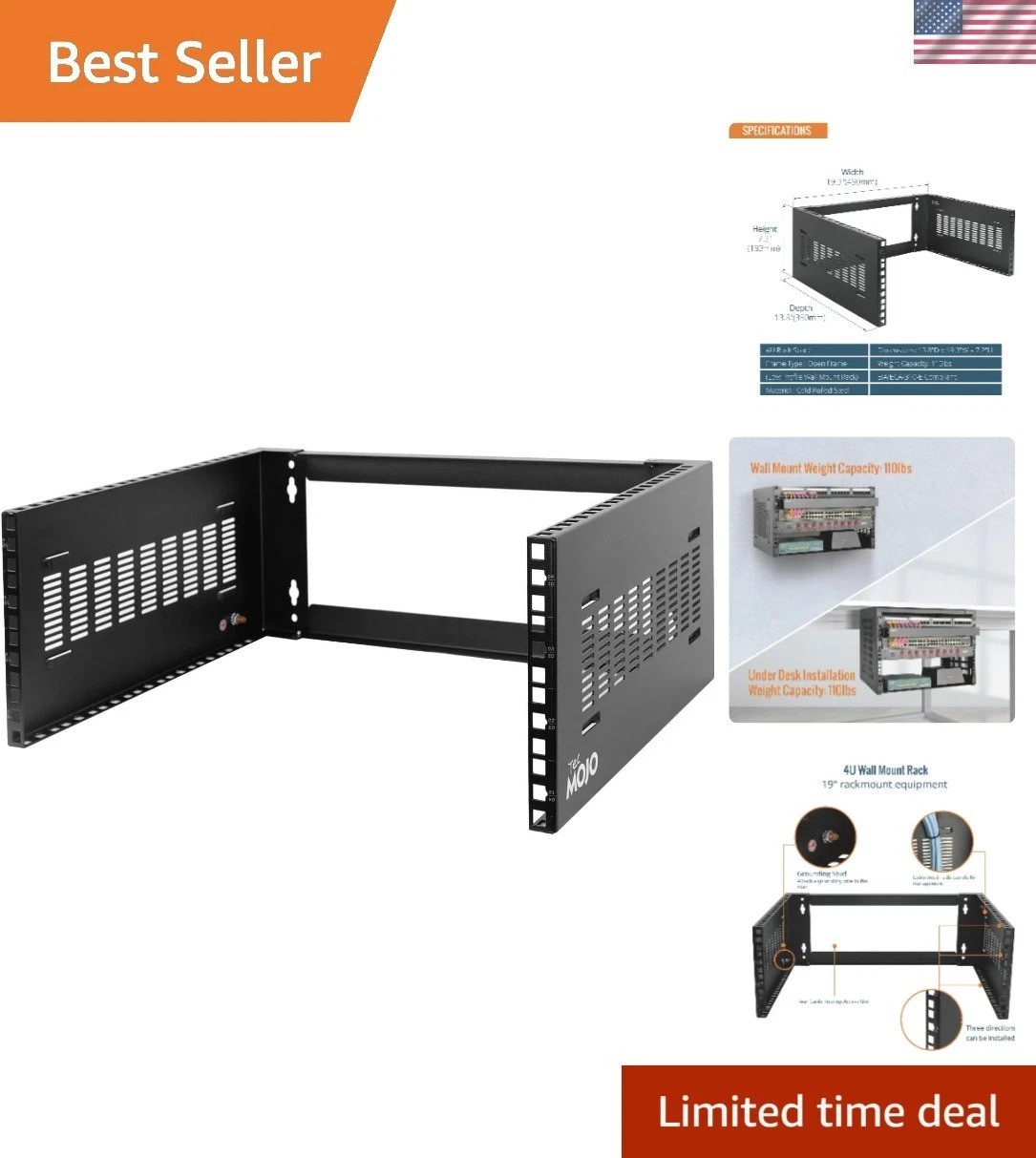 4U Wall Mount Rack,4U Rack 14 inch Depth,19" Network Rack for Shallow Server ...