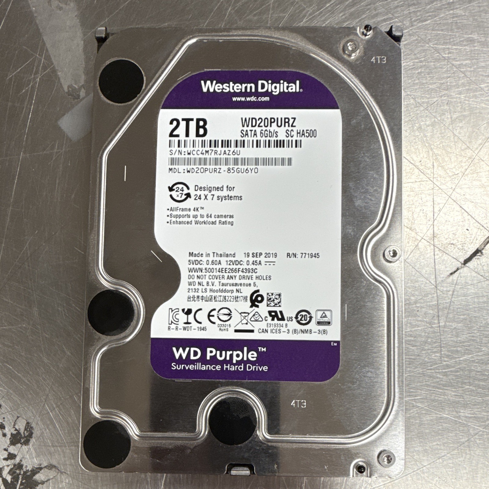 Western Digital WD Purple 2TB 3.5in SATA III 5400RPM 64MB 24/7 WD20PURZ