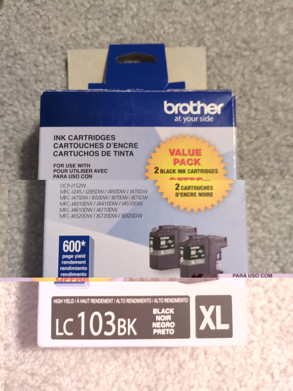 Brother LC103BK XL Cartridge 2 PACK Black Open Box OEM Exp 06/2021
