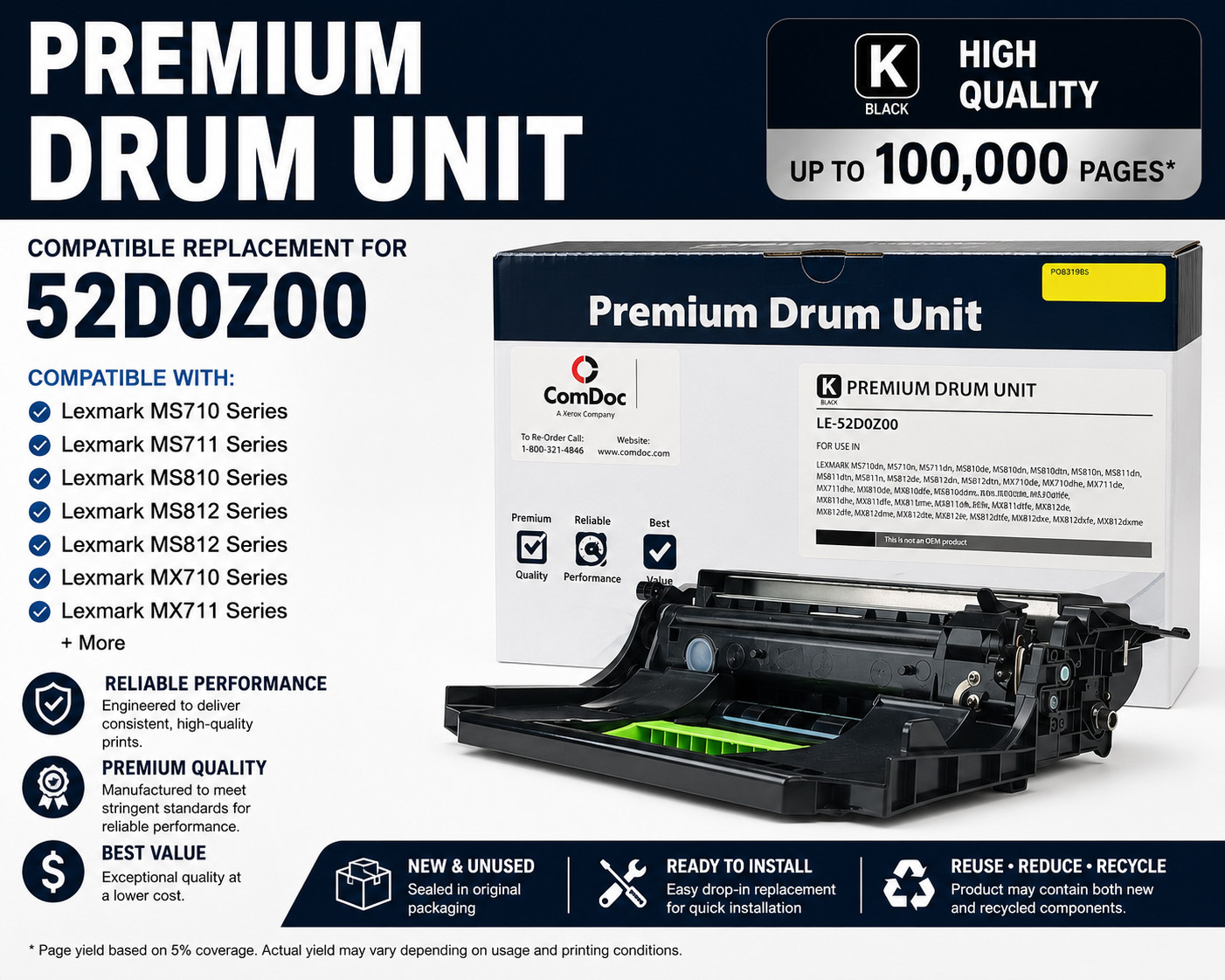 Lexmark 52D0Z00 Compatible Drum Unit LE-52D0Z00 MS710 MS711 MS810 MS811 MX812
