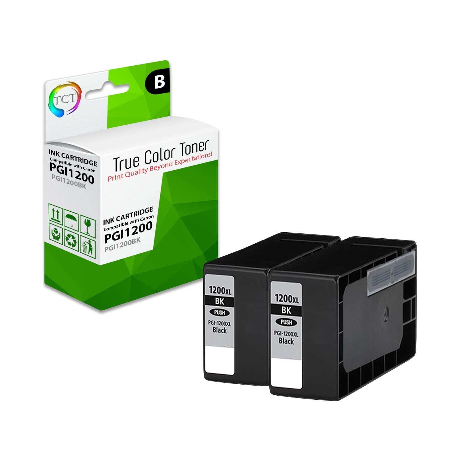 2Pk TCT PGI-1200 Black HY For Canon Maxify MB2320 MB2020 MB2350 Compatible Ink