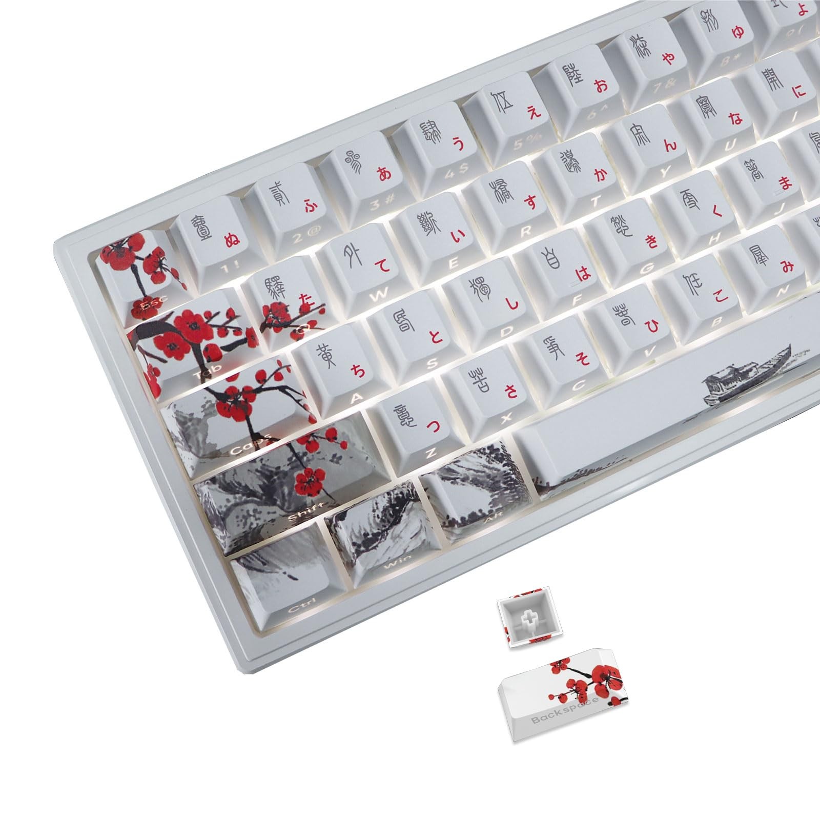 Japanese Keycaps Side Printed Set PBT Doubleshot Shine Through Cherry 135 Keys