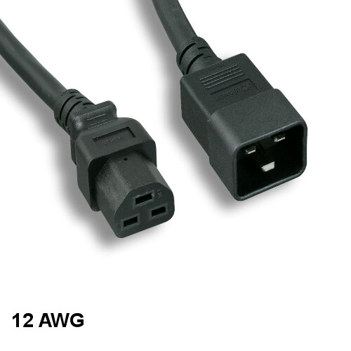 Kentek 15' ft 12 AWG Power Cord IEC-60320 C20 to IEC60320 C21 20A/250V SJT Black