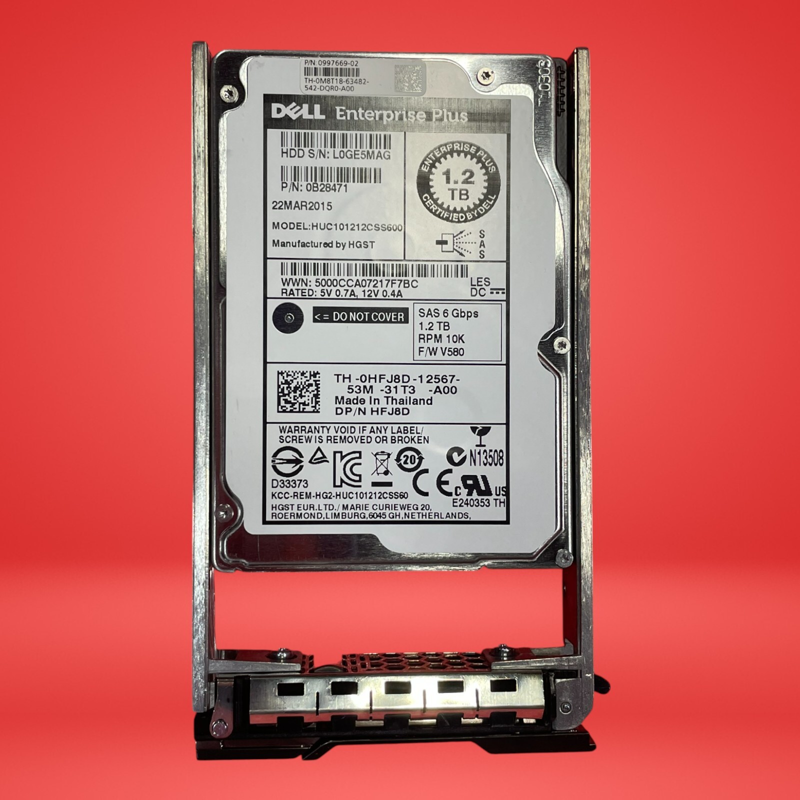 Dell 1.2TB 10K 2.5" SAS 6Gbps Server HDD w/Caddy HUC101212CSS600 HFJ8D