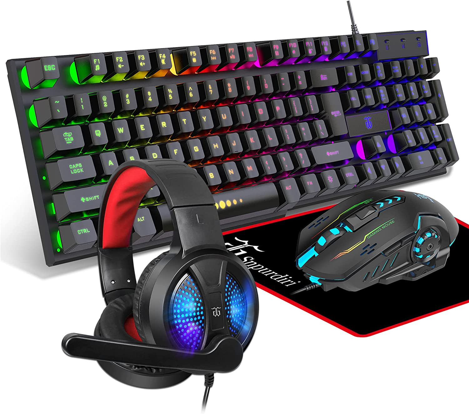 Snpurdiri Wired Gaming Combo Keyboard & Mouse, Headphones, Mouse pad for PC