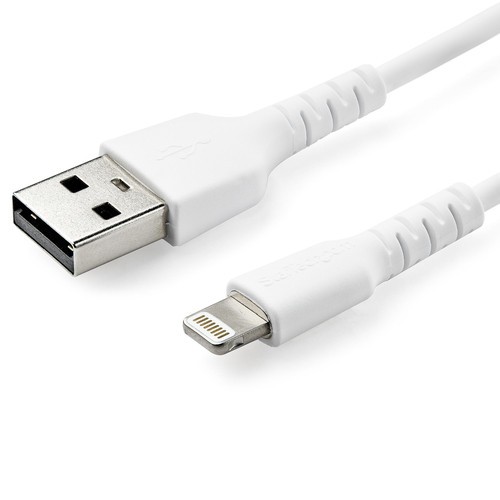 StarTech 3 foot/1m Durable White USB-A to Lightning Cable, Rugged Heavy Duty ...