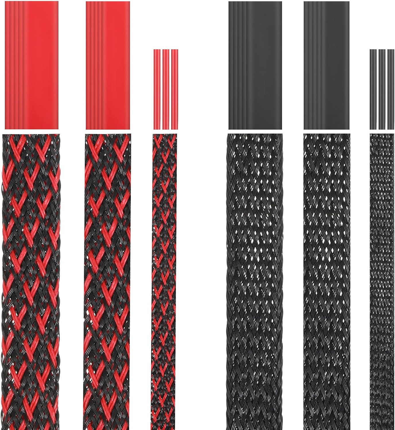 6 Roll 96Ft Wire Loom Braided Cable Sleeve with 127 Pcs Tube Heat Shrinkable, Co