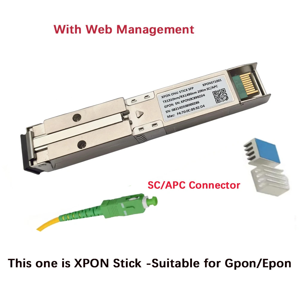 XPON Stick SFP SFP XPON ONU STICK With MAC SC 1310nm/1490nm DDM Pon Module 20KM 