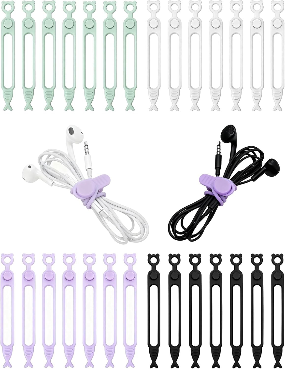 28 Pcs Silicone Cable Ties Reusable, Cable Cord Organizer Straps | 4 Color Cable