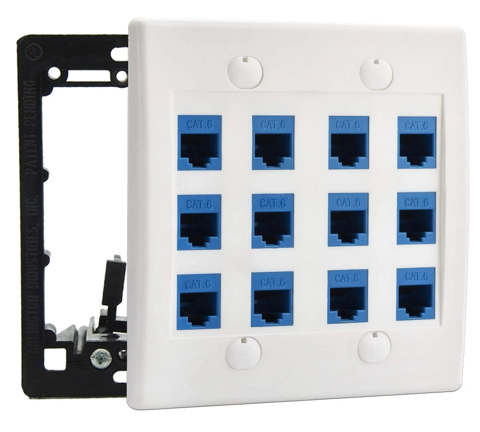 12-Port Ethernet Wall Plate RJ45 Cat6 Female-to-Female Network Outlet White