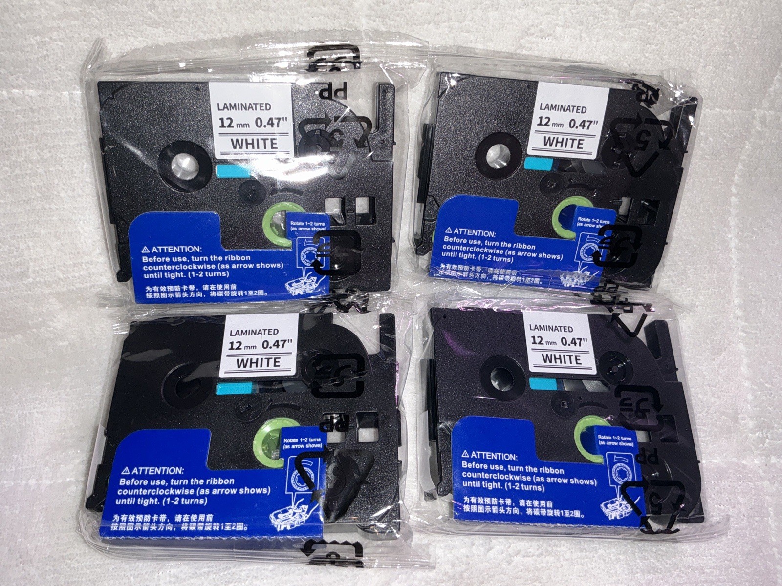 Laminated Label Maker Tape Cartridges  12mm (0.47") Black-On-White