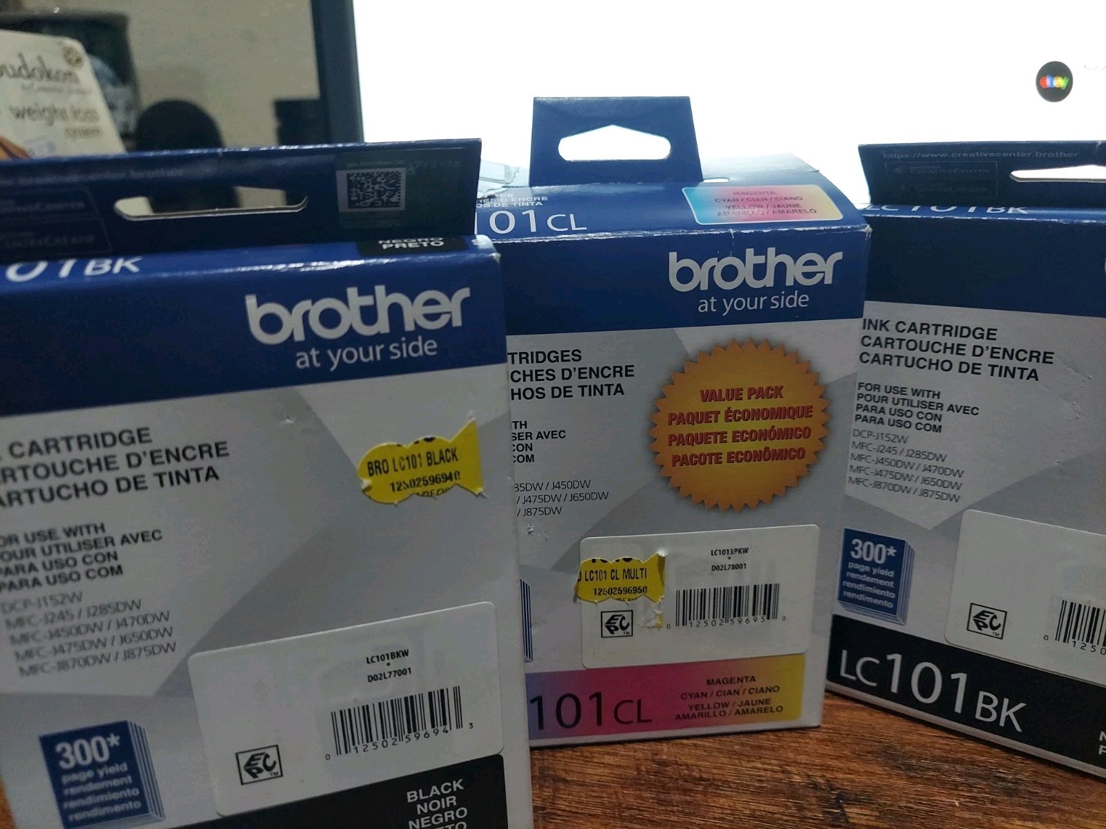 3 Brother LC101BK Black Ink Cartridge + Color New Exp 2027