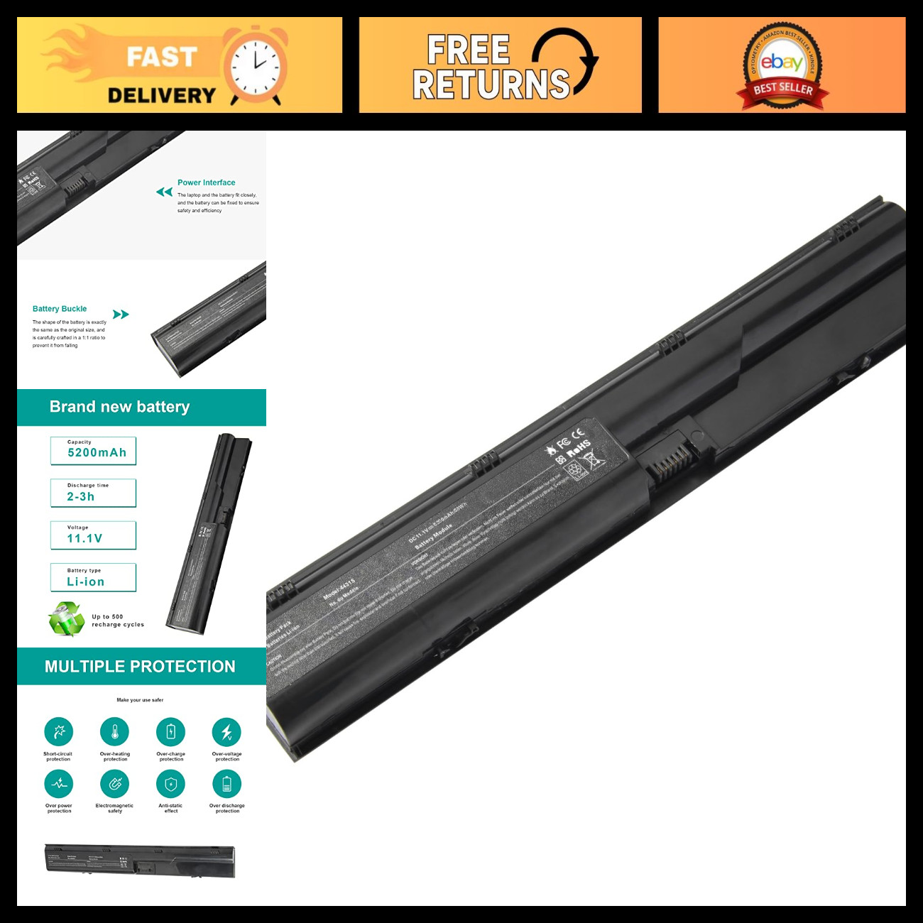 High-Capacity Laptop Battery 5200mAh for ProBook 4330s 4430s 4540s 6-Cells