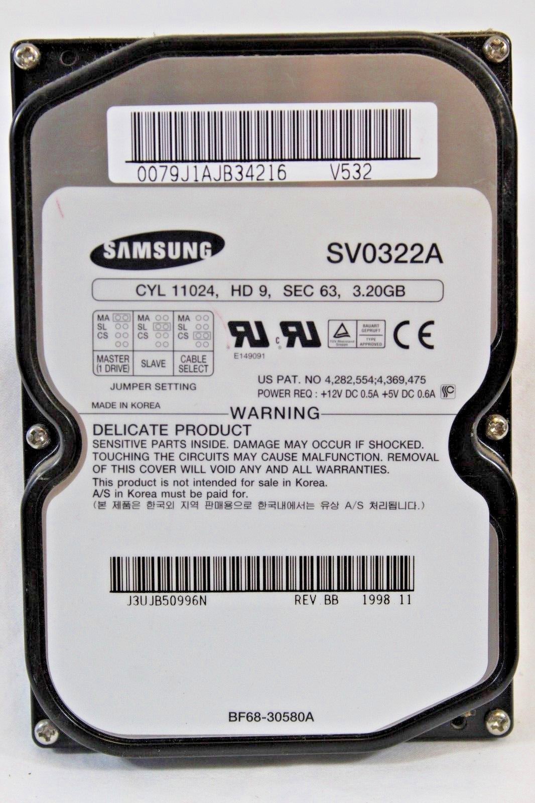 Samsung SV0322A 3.2GB Tower Computer Hard Drive Vintage HDD ** TESTED