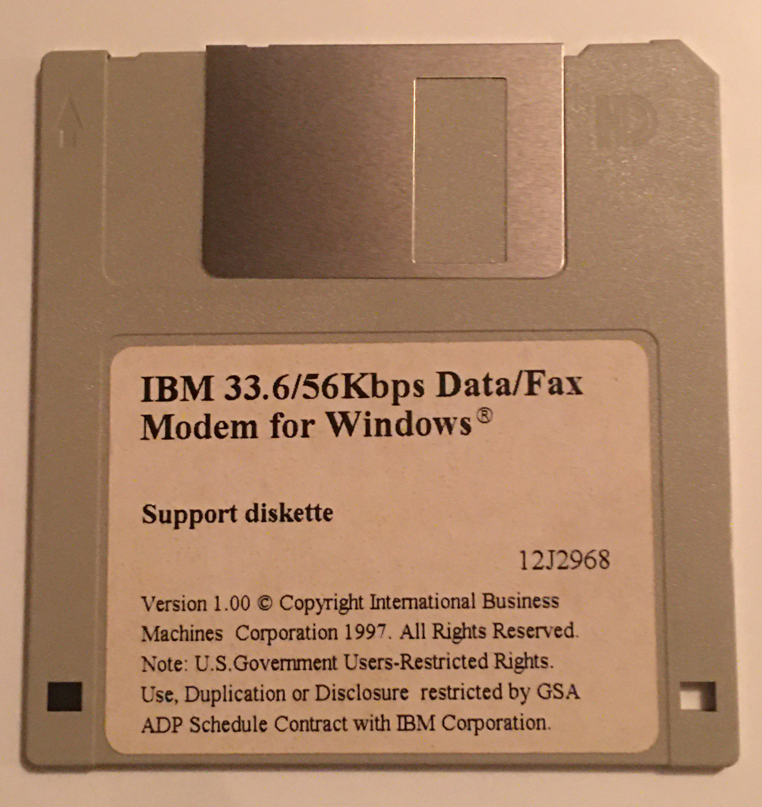 IBM 33.6/56Kbps data/fax modem for windows 1997 Support Disk 3.5” Floppy Disk