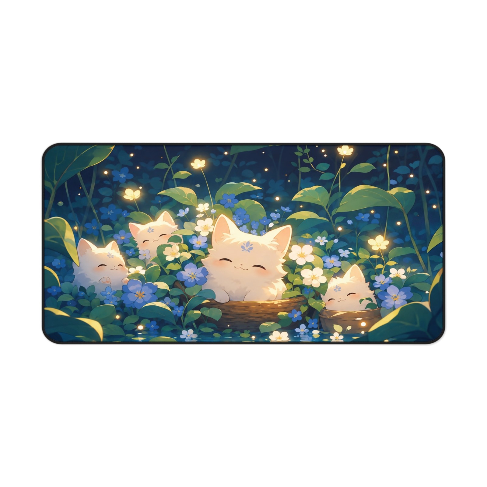 Kawaii Cat Desk Mat Cute Floral Forest Mouse Pad Large Gaming Desk Pad