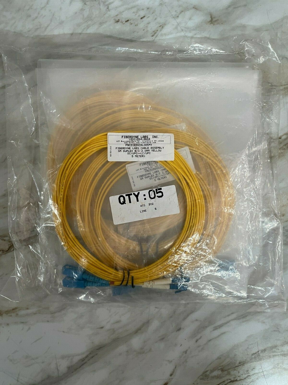 5-Pack Fiberdyne Labs SM Duplex B/I 2.0mm SC/UPC - LC/UPC 5M Fiber Optic Cable