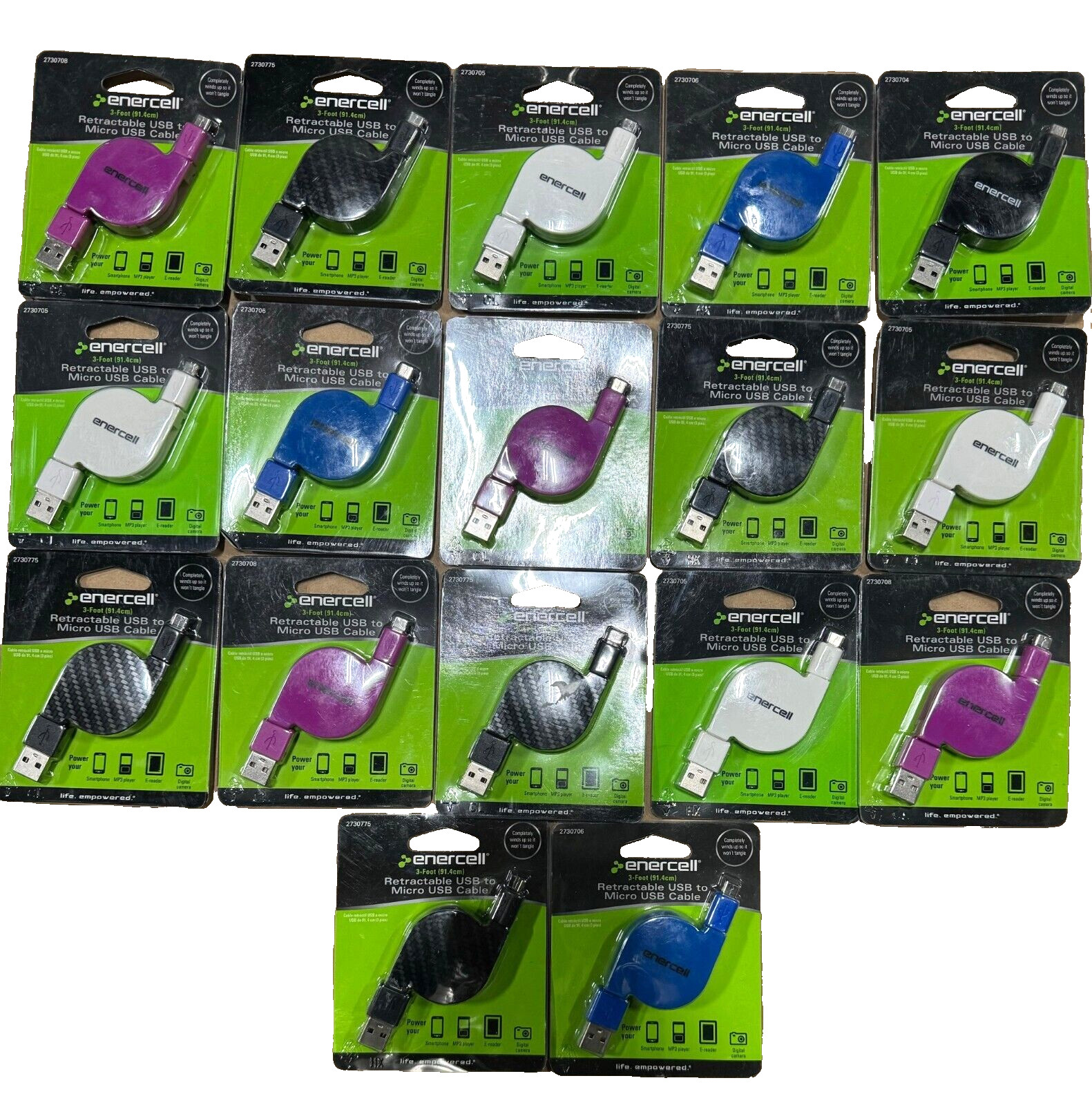 Wholesale LOT - 17 x Enercell Retractable USB to Micro USB Cable - Retail