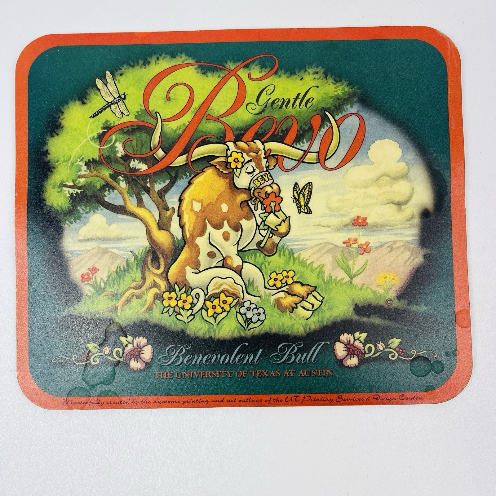 Texas Longhorns Mouse Pad Gentle Bevo Vintage Univ Of Texas 9.5x8”
