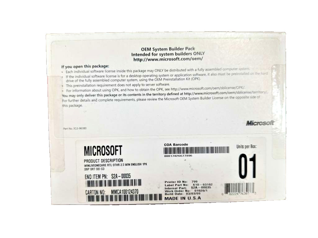 Microsoft Windows Live One Care for XP Vista 32-Bit (OEM System Builder Pack)